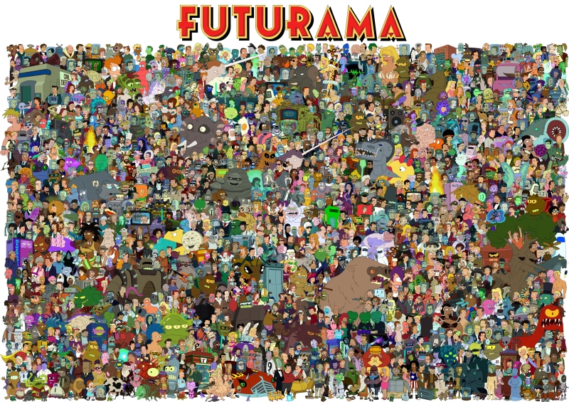 Futurama, Bender, Professor Farnsworth, Hermes Conrad, Philip J. Fry, Lrrr, Donkey Kong, Zoidberg, 4K, Turanga Leela, cartoon