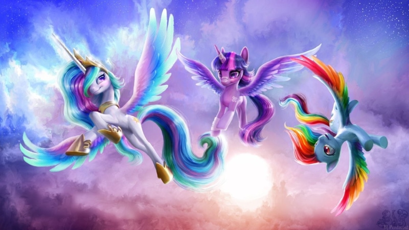 no people, motion, My Little Pony: Friendship is Magic, animal wildlife, fantasy, cloud - sky, sky, digital composite, water, watercolor painting, purple