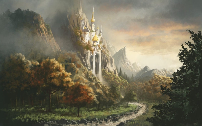 nature, plant, cloud - sky, tranquility, mountains, environment, tree, trees, My Little Pony, landscape, castle, white, tranquil scene, mountain, beauty in nature