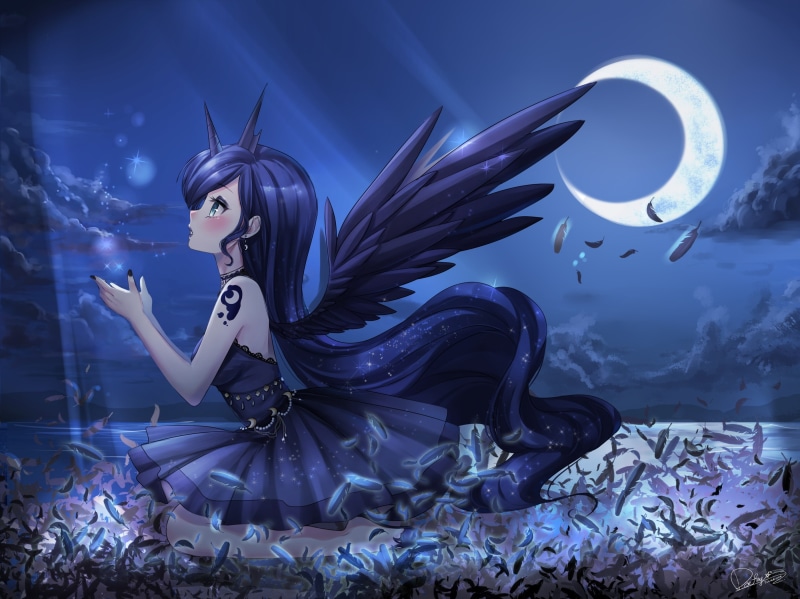 nature, representation, princess luna, art and craft, blue, fashion, young adult, arts culture and entertainment, clothing, silver colored, anime style
