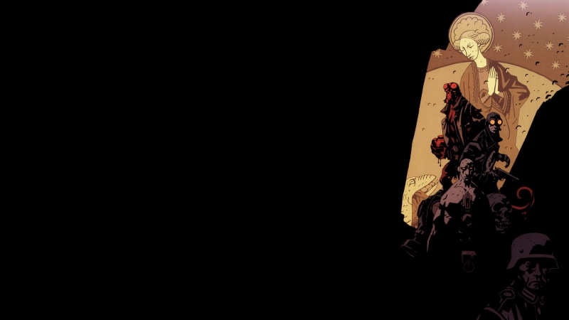1080P, drawing, black, hellboy, hd, witch, red, cartoon/comic