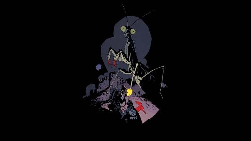 hellboy, cartoon/comic, mantis, b, r, p, 1080P, hd, d, black, praying