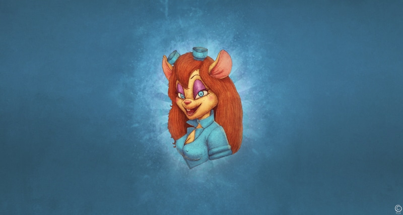 Gadget Hackwrench, Illustration, Style, Chip and Dale rescue Rangers, Mouse, Gadget, Character, Bogdan Timchenko, Background, Minimalism, Nut, Art, Helix