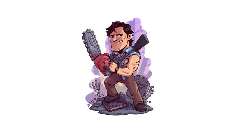 Ash (Fictional Character), artwork, Evil Dead, white background, 1080P, chainsaws, simple background