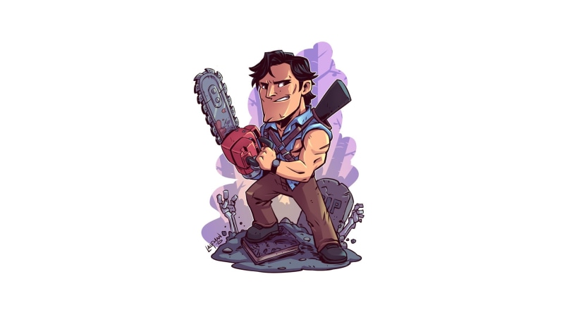 Evil Dead, Ash (Fictional Character), 1080P, chainsaws, white background, artwork, simple background