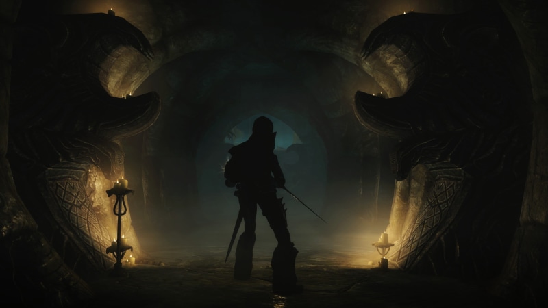full length, indoors, protection, digital, video games, illuminated, leisure activity, cave, Dovakhiin, photography themes, men, clothing, art, tripod