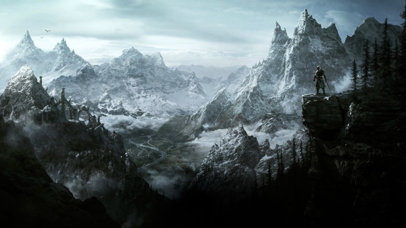 Dovakhiin, The Elder Scrolls V: Skyrim, mountains, Tamriel, video games, 1080P, The Elder Scrolls