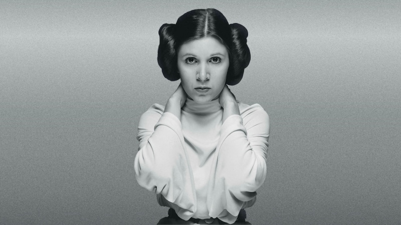 Leia Organa, deceased, 2K, women, Carrie Fisher, monochrome