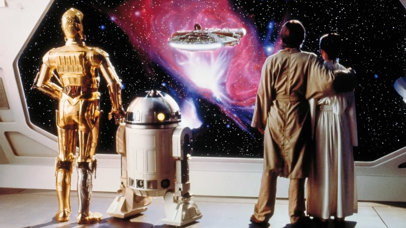 space, Star Wars, George Lucas, The Empire Strikes Back, science fiction, 2K, Millennium Falcon, Luke Skywalker, R2-D2, C-3PO, movies, Leia Organa