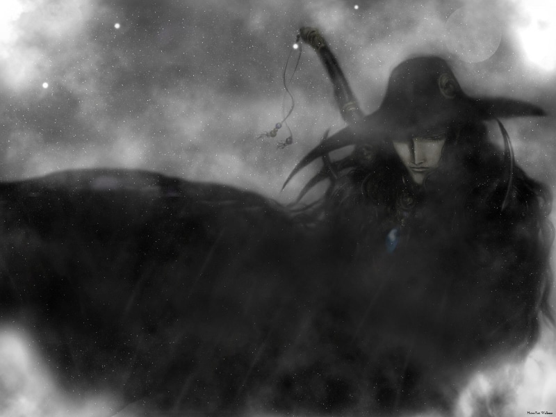 swimming, hat, digital composite, 720P, women, water, one person, headshot, underwater, cloaks, portrait, spooky, adult, front view, Vampire Hunter D
