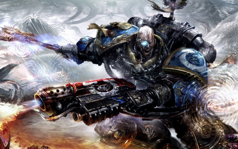 skull, space marine, axe, Ultramarines, warhammer 40000, 1080P, Warhammer, Paphos, armor, rage, space Marines, flamethrower