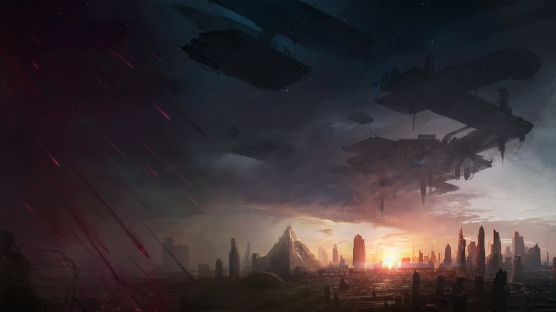 built structure, StarCraft II : Heart Of The Swarm, city, fog, night, office building exterior, cityscape, illuminated, untitled, urban skyline, building exterior