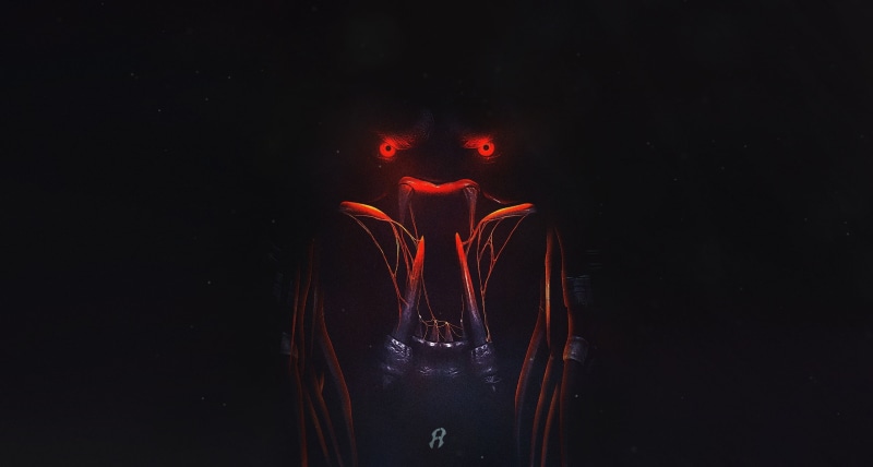 burning, digital composite, dark, motion, 2K, water, studio shot, black background, front view, close-up, clothing, reflection, artwork, nature, predator (creature)