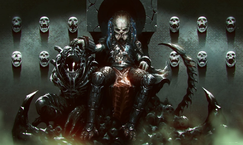 Xenomorph, artwork, digital art, 1080P, science fiction, skull, aliens, predator (creature)