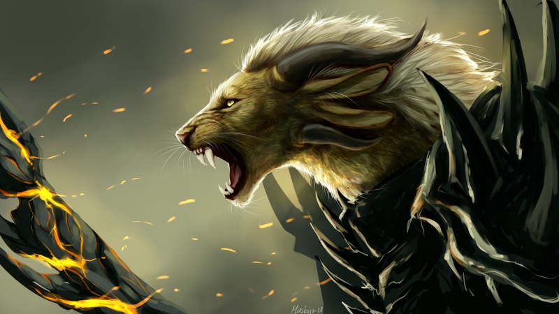 fabulous, mythical, lion, creature, 5K, art, grin, predator