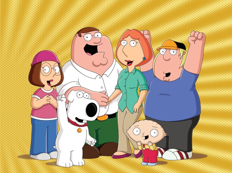females, 1080P, indoors, family guy  images, people, child, adult, emotion, fun, arms raised, group of people, domestic animals, human body part, family