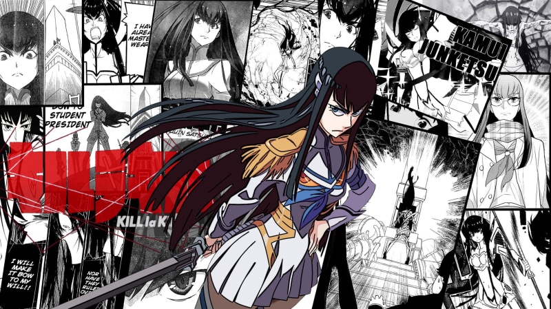 clothing, lifestyles, white skin, architecture, graffiti, leisure activity, dark hair, Kiryuin Satsuki, standing, built structure, anime, day, 720P, Kill la Kill