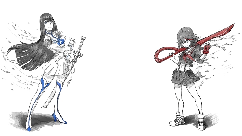 creativity, metal, rope, white background, Matoi Ryuuko, black color, Kiryuin Satsuki, still life, indoors, studio shot, copy space, emotion, positive emotion