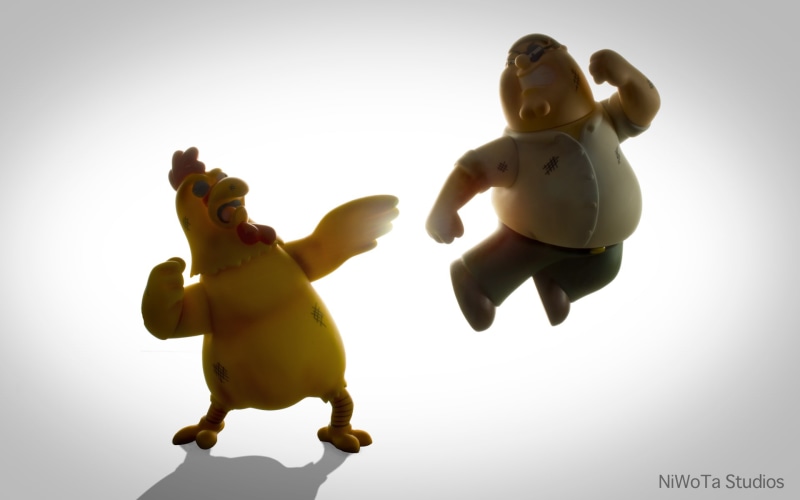 peter, hd, griffin, chicken, fight, rubber, light, cartoon/comic, guy, 1080P, family, figure