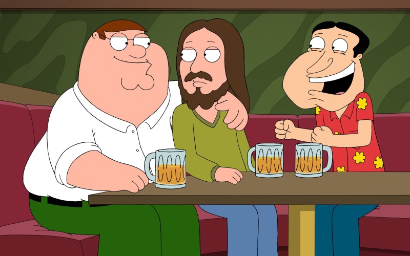 Family Guy, 4K, Peter Griffin, Jesus Christ, Glenn Quagmire, beer