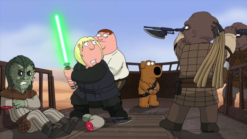 Family Guy, men, enjoyment, leisure activity, Brian Griffin, happiness, costume, togetherness, sky, Chris Griffin, child, full length, males, TV Show, holding