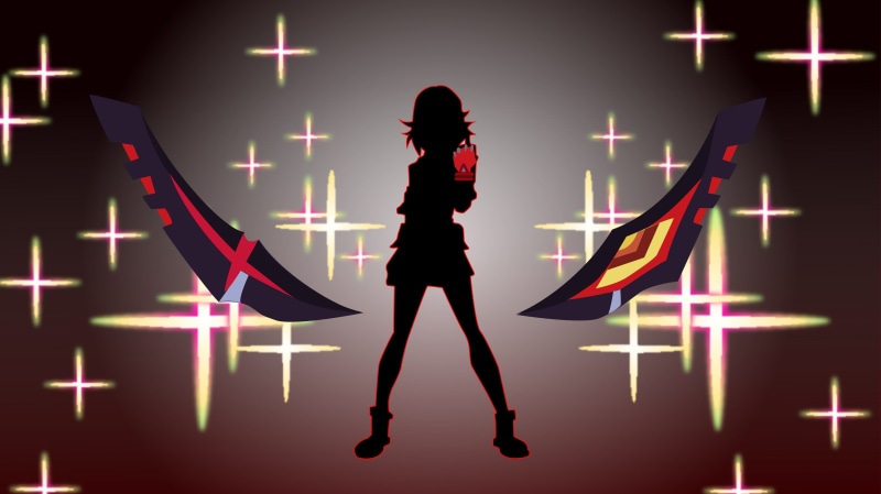 digital composite, black background, glowing, illuminated, studio shot, lifestyles, standing, Kill la Kill, lighting equipment, young adult, adult, full length