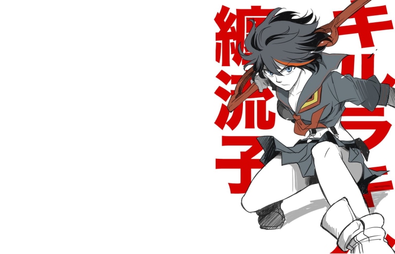 Kill la Kill, Matoi Ryuuko, indoors, 720P, red, male likeness, copy space, human body part, studio shot, full length, art and craft, digital composite