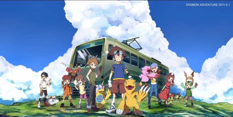 low angle view, human representation, creativity, Gabumon, child, real people, group of people, Taichi Yagami, women, Mimi Tachikawa, leisure activity