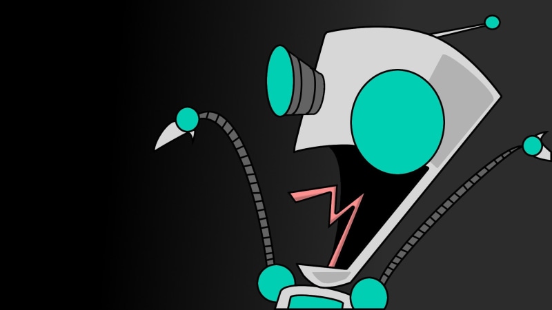 multi colored, illuminated, Invader Zim, indoors, robot, no people, close-up, choice, studio shot, black background, Gir, communication, road, 1080P, arrow symbol