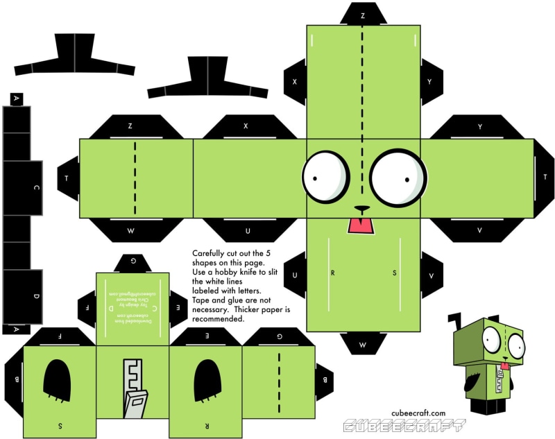 papercraft, gir, zim, 720P, invader