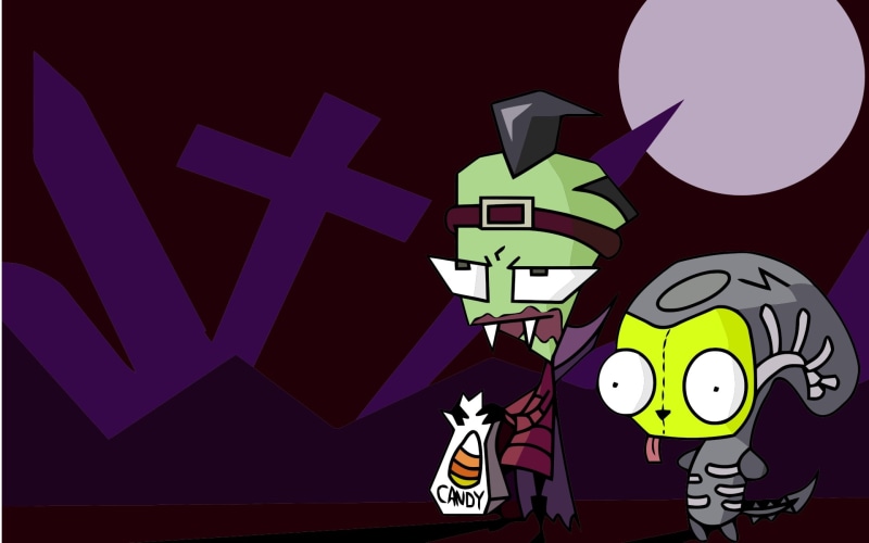 moons, x, halloween, space, hd, Invader zim, invader, gir, art, 1080P, moon, costume, zim