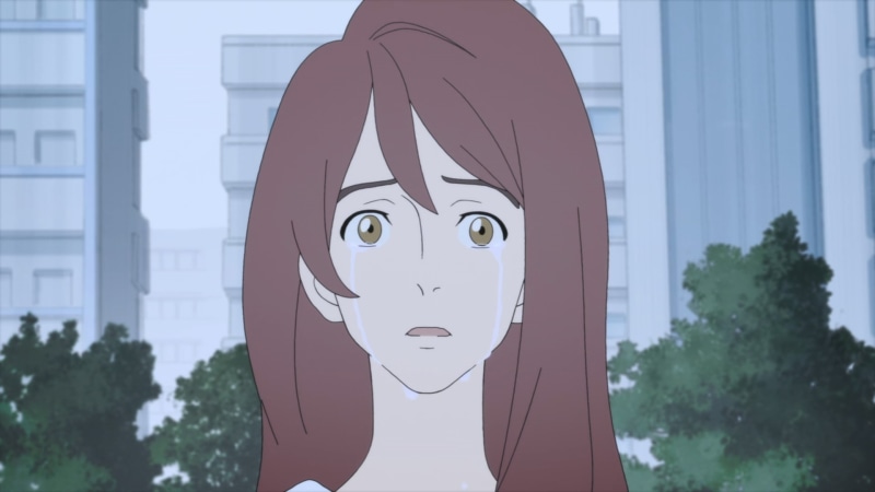 outdoors, tree, creativity, architecture, focus on foreground, face, 1080P, Netflix, obscured face, men, built structure, sky, one person, devilman crybaby
