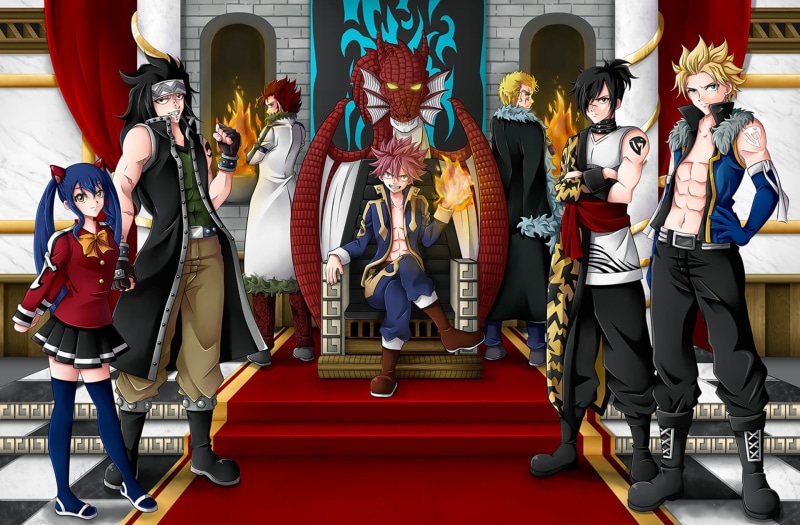 spark, Igneel, group of people, real people, bishojo, oriental, Gildartz Clive, dragon slayer, throne, Laxus Dreyar, mahou, men, Fairy Tail, witch, leisure activity