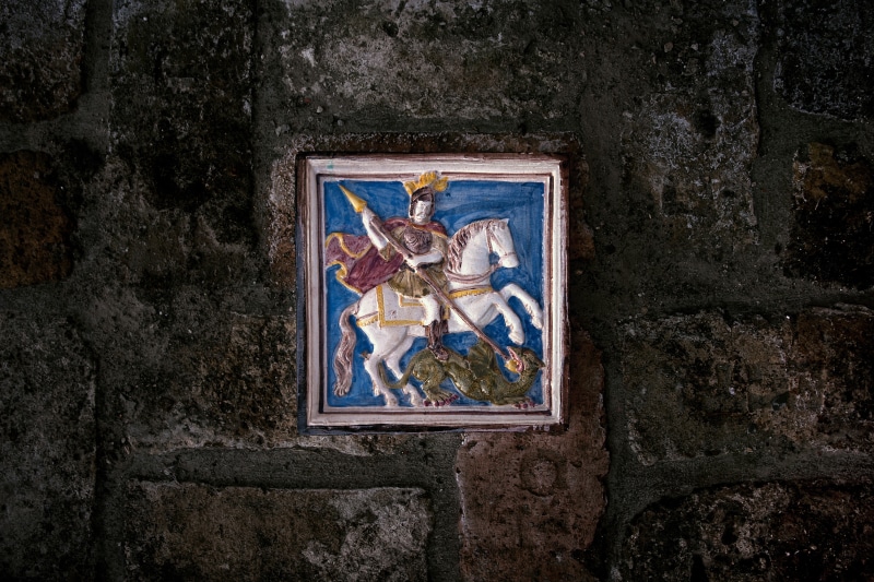 human representation, saint, st, dragon, architecture, europe, rose, killing, slayer, building, monster, religion, beast, history, george, belief, craft