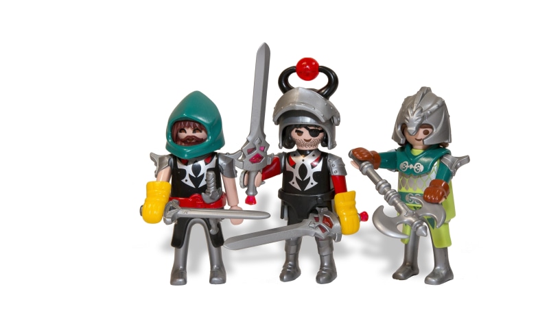 warriors, fun, humor, dressing up, cut out, full length, 4K, white background, males, costume, toy, knight, looking at camera, toys, childhood, offspring