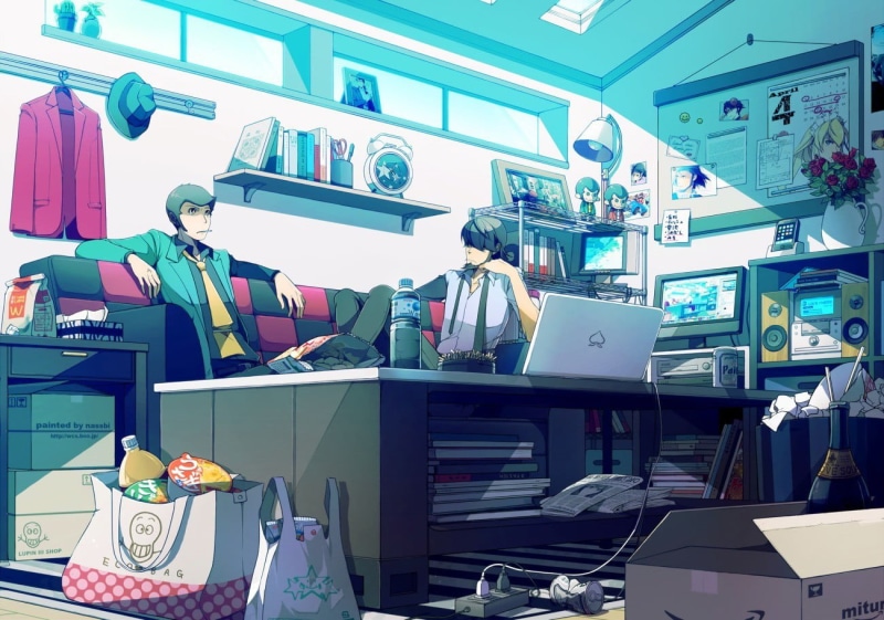 window, technology, people, occupation, Lupin III, store, choice, collection, day, retail, standing, men, office, anime, real people, indoors, 720P, small business