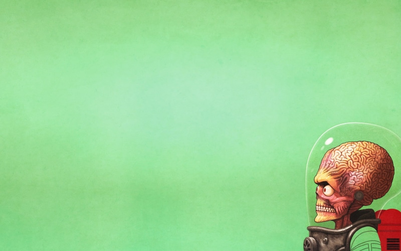 greenish background, Mars Attacks, digital, representation, skull, cultures, human representation, one person, green color, portrait, emotion, looking