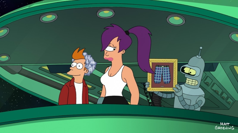 women, two people, Futurama, contemplation, teenager, 1080P, standing, Turanga Leela, communication, Bender, night, females, body part, people, child