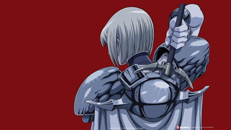 red, colored background, illustration, technology, people, metal, Claymore (anime), representation, studio shot, cut out, headwear, cyborg, red background
