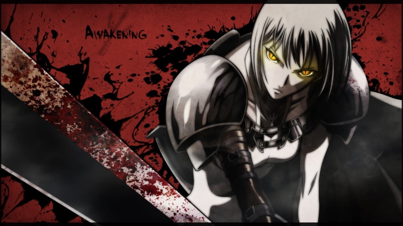 anime, indoors, female, Clare, Claymore (anime), 1080P, character, text, anime girls, graffiti, Synceed, no people, close-up, blood, script, architecture