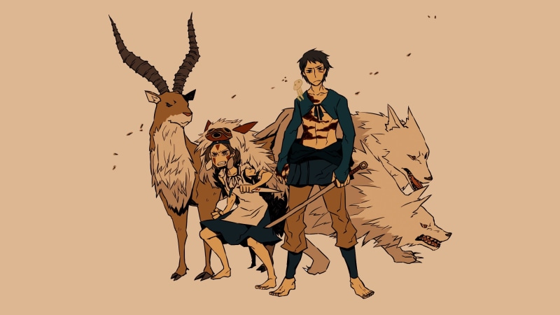 Wolf, 2K, Ashitaka (Princess Mononoke), Deer, Movie, Princess Mononoke