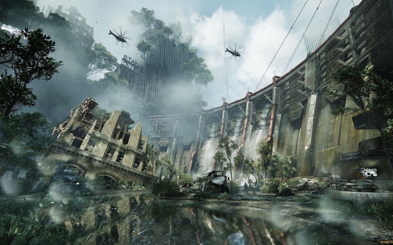 built structure, New York City, apocalyptic, Crysis 3, no people, city, motion, ruin, flowing water, cloud - sky, river, waterfront, building exterior