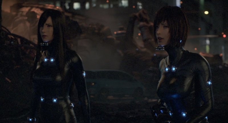 waist up, togetherness, standing, incidental people, nightlife, women, night, looking, city, group of people, people, GANTZ:O, adult, young adult, architecture