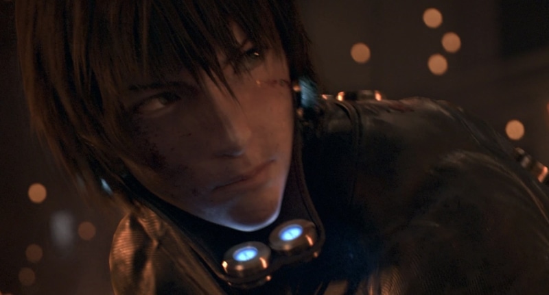 indoors, looking at camera, science fiction, city, headshot, one person, Gantz, portrait, close-up, emotion, 1080P, men, front view, nightlife, young adult