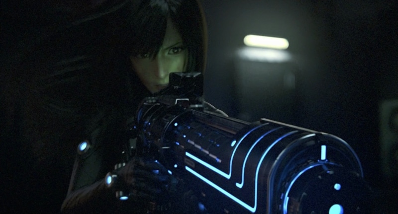 adult, portrait, looking, clothing, sign, illuminated, one person, motion, government, weapon, women, aggression, GANTZ:O, night, Gantz, communication