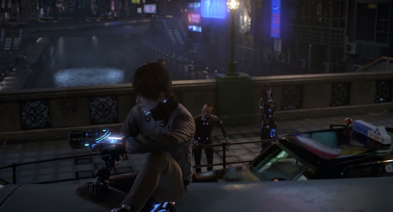 casual clothing, full length, 1080P, musician, illuminated, adult, technology, night, music, indoors, one person, young adult, Gantz, GANTZ:O, arts culture and entertainment