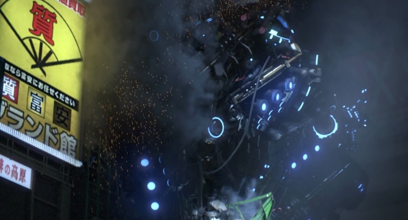 Gantz, wet, activity, text, city, night, communication, mode of transportation, sign, street, western script, building exterior, outdoors, panoramic, no people