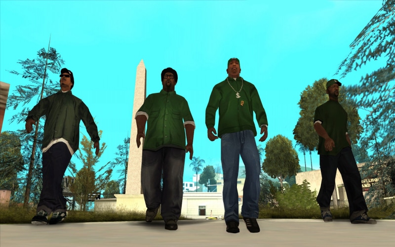 men, males, lifestyles, gta, business Person, real people, walking, adult, CJ, San Andreas, Ryder, teamwork, friendship, full Length, low angle view, illustration