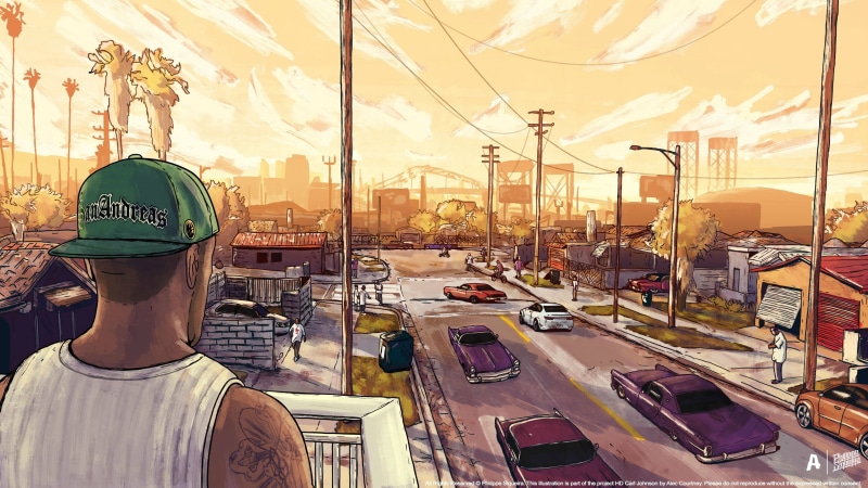4K, cartoon, Gangsta, street view, grove street, GTA San Andreas