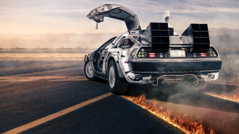 Dr. Emmett Brown, 1080P, Marty McFly, Back to the Future II (Movies), Back to the Future, car, fire, Back to the Future III (Movie)